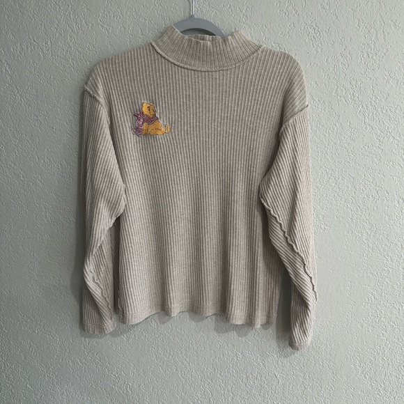 Disney Winnie the Pooh Ribbed Mock Neck Sweatshirt Beige Size L - Picture 10 of 10